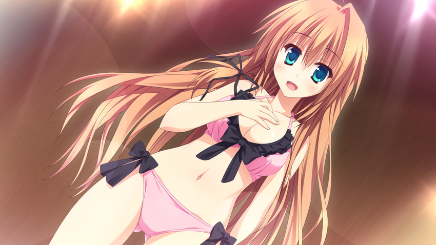 blue_eyes game_cg glace ichinose_himeno koishiki_manual long_hair navel orange_hair saeki_nao swimsuit