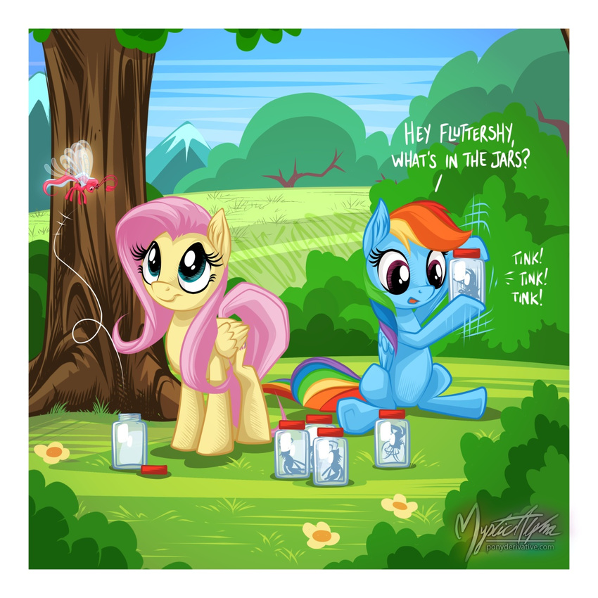 blue_eyes blue_fur breezie breezie_(mlp) cute dialog duo english_text equine female feral fluttershy_(mlp) friendship_is_magic fur hair horse jar long_hair mammal multi-colored_hair my_little_pony mysticalpha pegasus pink_hair pony purple_eyes rainbow_dash_(mlp) rainbow_hair text wings yellow_fur