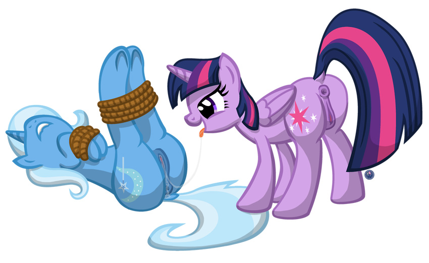 bondage bound cutie_mark equine female friendship_is_magic horn lesbian licking mammal my_little_pony pussy smile template93 tongue trixie_(mlp) twilight_sparkle_(mlp) winged_unicorn wings