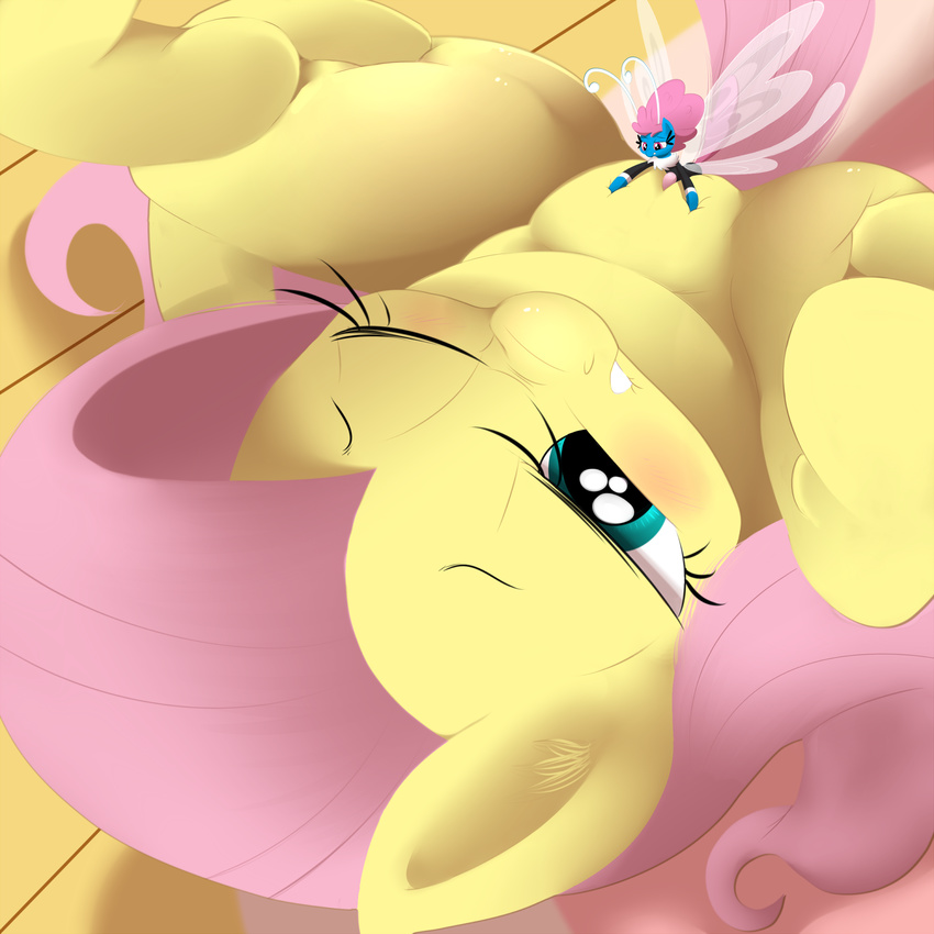 adultery biting_lip blush breezie breezies duo equine female feral fluttershy_(mlp) friendship_is_magic fur hair horse khorme long_hair lying male mammal micro my_little_pony on_back one_eye_closed pink_hair pony pussy seabreeze_(mlp) sex size_difference spread_legs spreading straight tiny wings yellow_fur