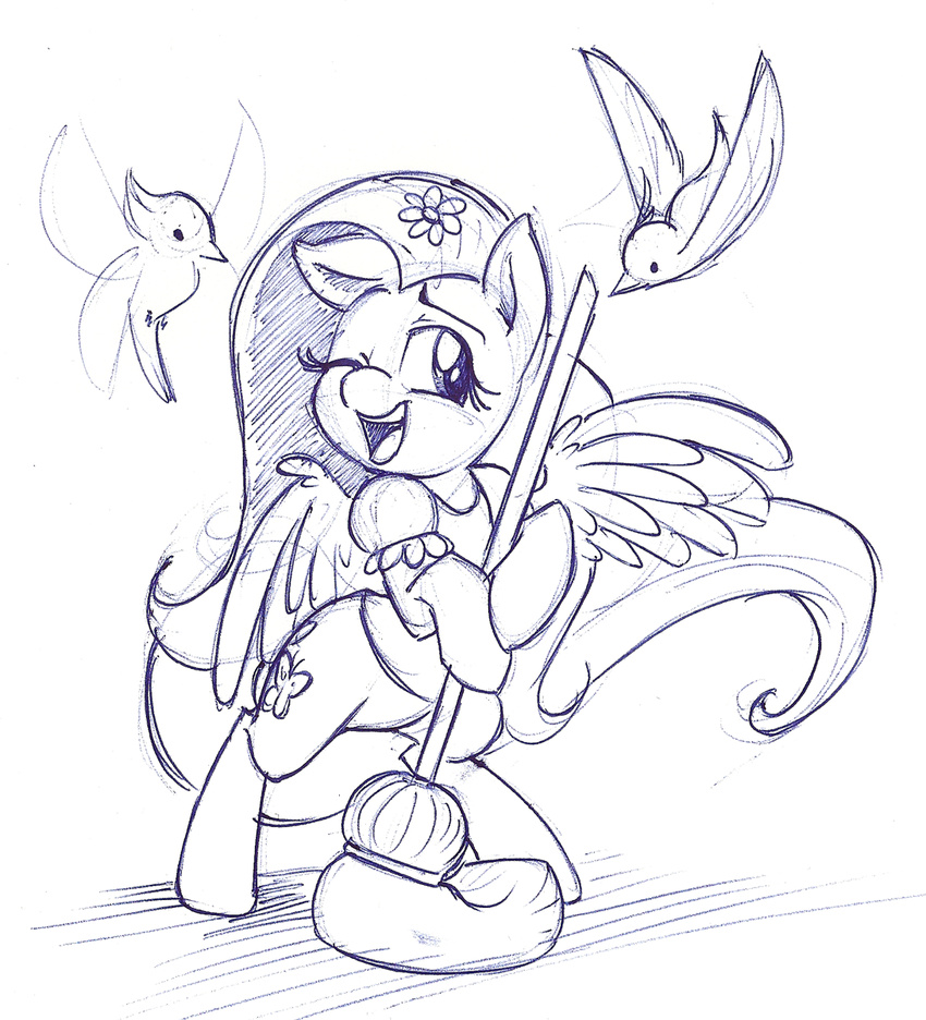 avian bird cute cutie_mark equine female feral flower fluttershy_(mlp) friendship_is_magic hair horse mammal mickeymonster monochrome my_little_pony pegasus pony wings