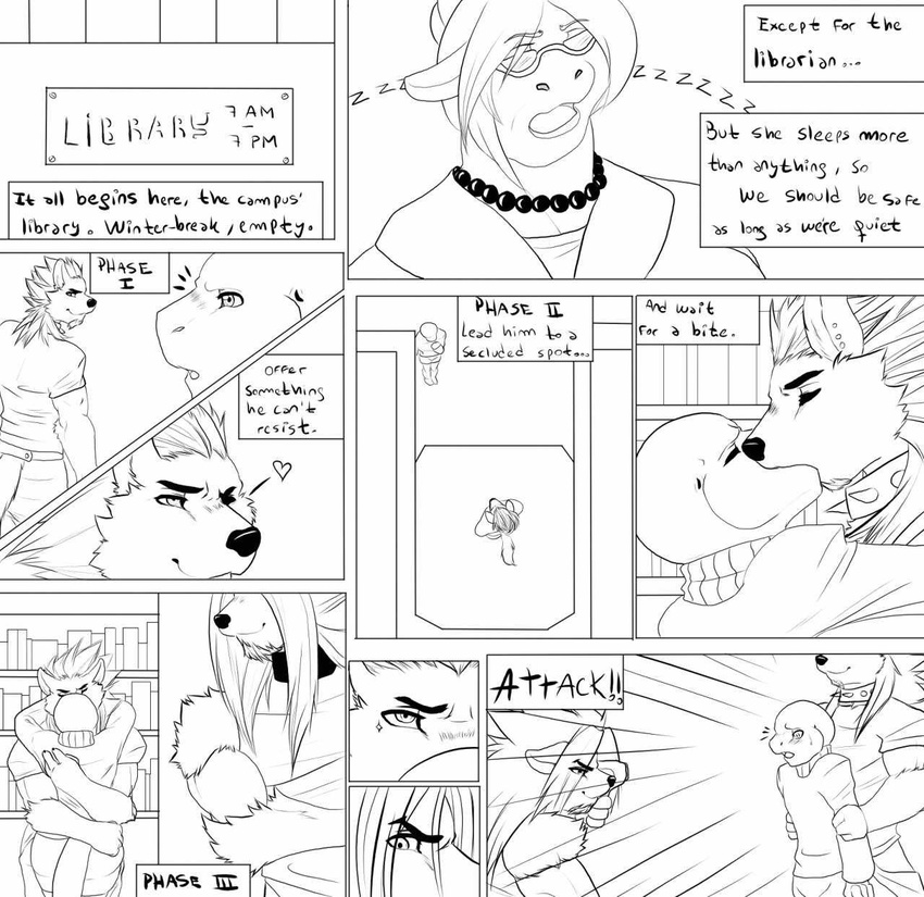 anthro black_and_white calheb calheb-db camera canine collar comic cuntboy dialog drake_(character) ear_piercing english_text eyes_closed eyewear girly intersex kissing line_art lizard male mammal monochrome necklace piercing plain_background reptile scalie sleeping spiked_collar text xianos