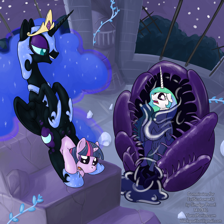 equine female friendship_is_magic hair helmet horn mammal multi-colored_hair my_little_pony nightmare_moon_(mlp) princess_celestia_(mlp) pussy smudge_proof teats twilight_sparkle_(mlp) unbirthing unicorn winged_unicorn wings