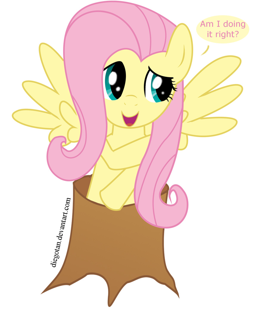 alpha_channel dialog diegotan equine female feral fluttershy_(mlp) friendship_is_magic fur green_eyes hair hi_res hooves horse mammal mane meme my_little_pony open_mouth pegasus pink_hair plain_background pony spread_wings text tongue transparent_background tree wings wood yellow_fur