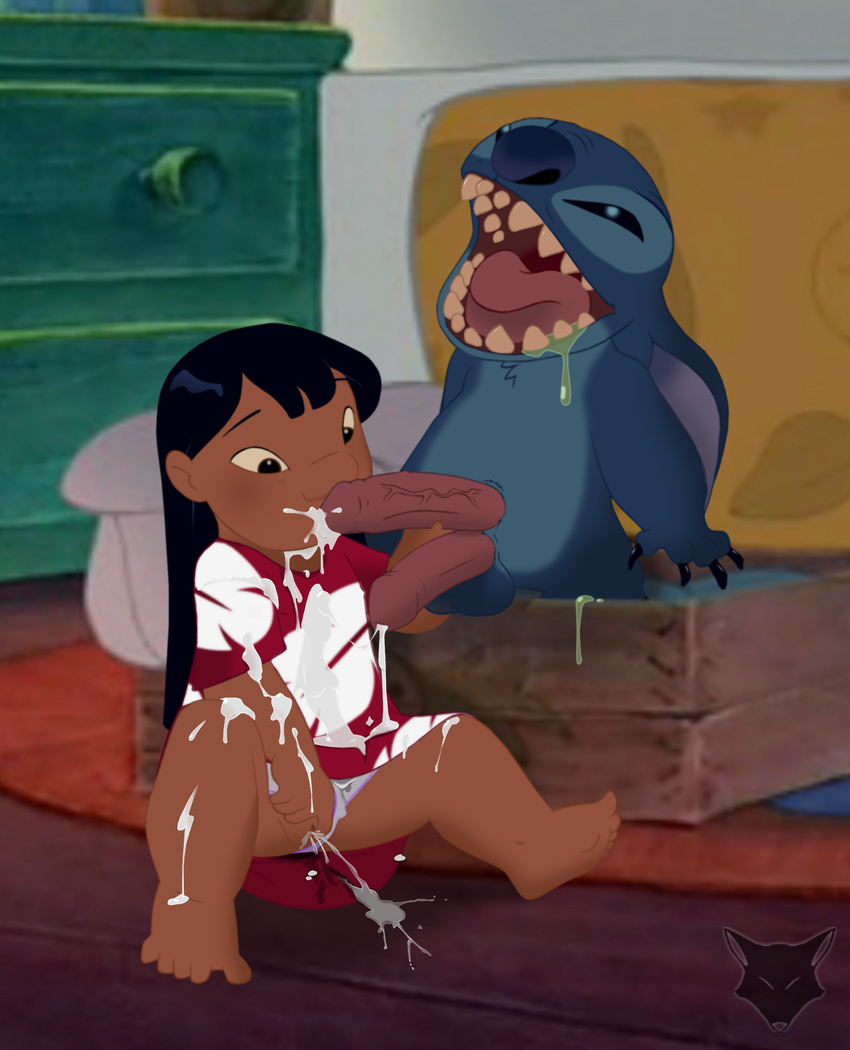 bed cum cum_in_mouth cum_inside cum_on_body disney drooling fellatio female female_ejaculation hair hemipenes human interspecies lilo lilo_and_stitch long_hair male mammal masturbation multi_cock notched_ear open_mouth oral oral_sex orgasm penis pussy pussy_juice saliva sex stitch sx young