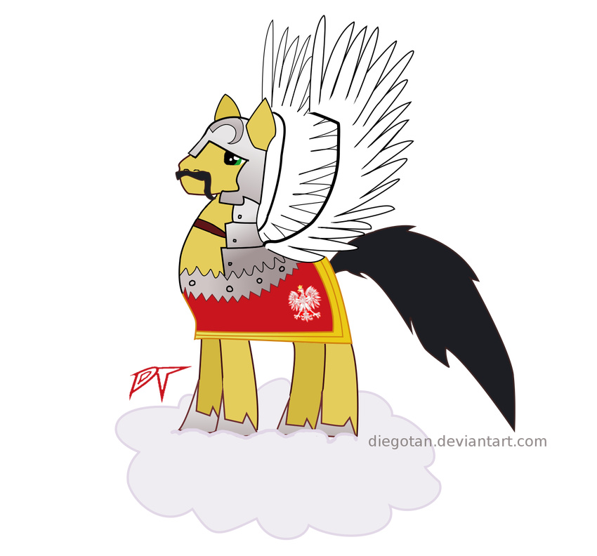 black_tail cloud crossover diegotan equine facial_hair feral hat helmet hi_res horse male mammal mustache my_little_pony pegasus plain_background poland pony solo spread_wings wings