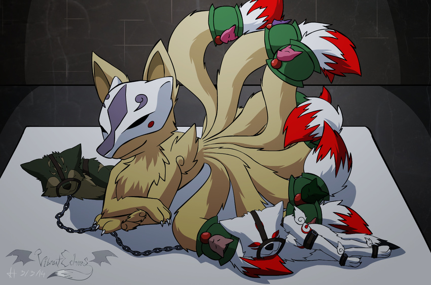 &#332;kami ?kami ambiguous_gender bdsm bondage bound canine chest_tuft claws cute deity eyes_closed female feral fox fur link_(wolf_form) male mammal ninetails_(okami) ninetales nintendo pok&eacute;mon sleeping the_legend_of_zelda tuft vibrantechoes video_games wolf