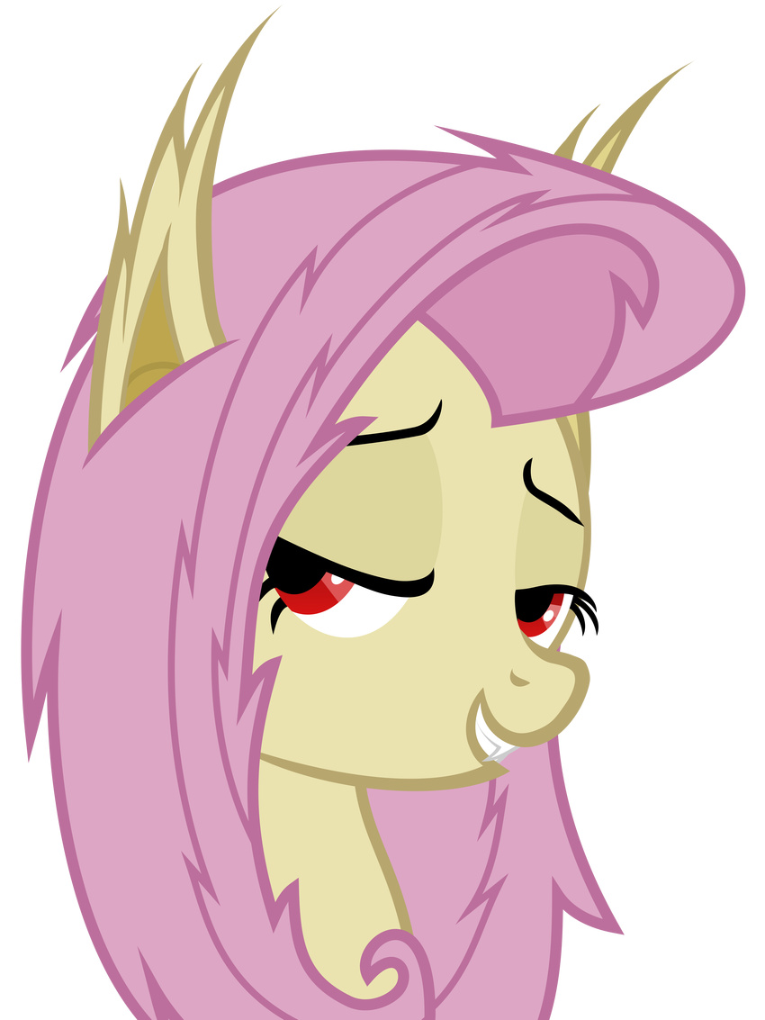 absurd_res agister39 alpha_channel equine fangs female flutterbat_(mlp) fluttershy_(mlp) friendship_is_magic half-closed_eyes hi_res horse looking_at_viewer magister39 mammal messy_hair my_little_pony plain_background pony red_eyes smile solo transparent_background vampire vector