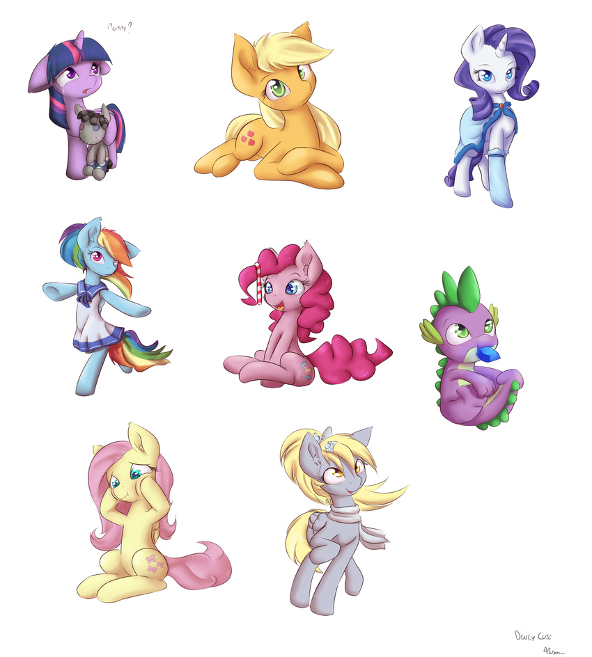 alasou applejack_(mlp) blonde_hair blue_eyes candy_cane clothing derp_eyes derpy_hooves_(mlp) doll dragon dress eating elbow_gloves equine female fluttershy_(mlp) freckles friendship_is_magic gem gloves green_eyes hair horn horse male mammal multi-colored_hair my_little_pony pegasus pink_hair pinkie_pie_(mlp) plain_background plushie pony purple_hair rainbow_dash_(mlp) rainbow_hair rarity_(mlp) saliva scarf slit_pupils smartypants_(mlp) spike_(mlp) tears tongue twilight_sparkle_(mlp) unicorn upset white_background wings yellow_eyes