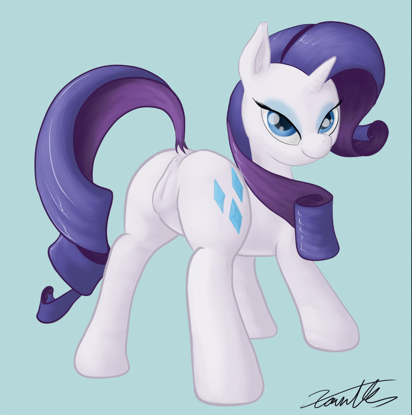 anus blue_eyes butt equine female friendship_is_magic hair horn mammal my_little_pony paperdoll_animation presenting presenting_hindquarters purple_hair pussy rarity_(mlp) unicorn xanthor