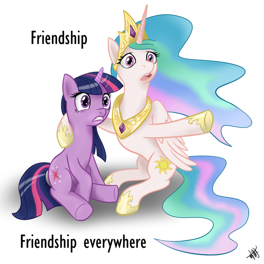 cutie_mark duo english_text equine female friendship_is_magic fur hair horn horse_tail jaaaaaaaz_(artist) mammal multi-colored_hair my_little_pony open_mouth plain_background princess_celestia_(mlp) purple_eyes purple_fur purple_hair royalty tails teeth text twilight_sparkle_(mlp) unicorn white_background white_fur winged_unicorn wings