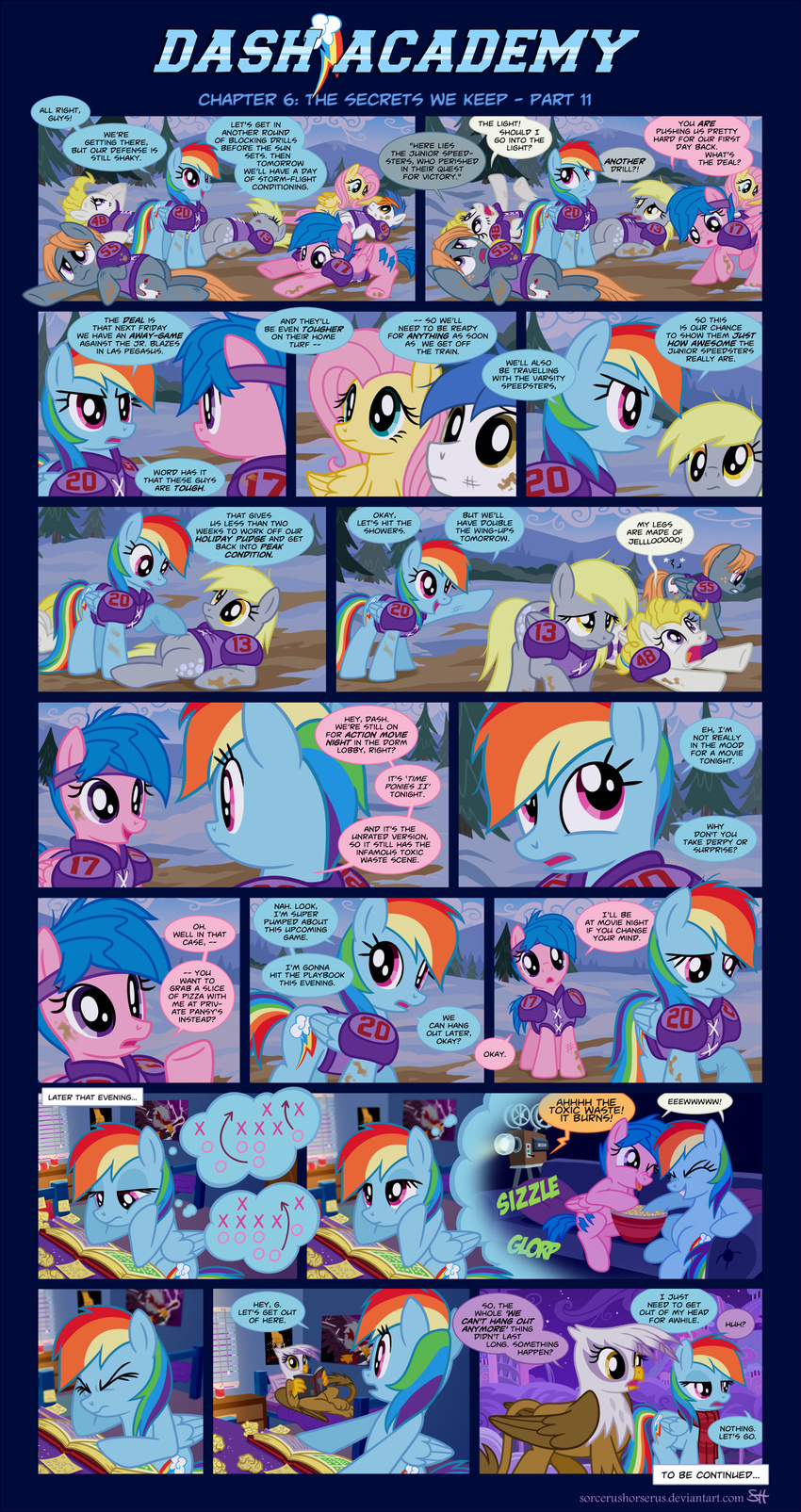 armor avian bed blonde_hair blue_eyes book brown_hair comic derp_eyes derpy_hooves_(mlp) dialog english_text equine female firefly_(mlp) fluttershy_(mlp) friendship_is_magic gilda_(mlp) group gryphon hair horse lying male mammal my_little_pony outside pegasus pillow pony popcorn poster projector purple_eyes rainbow_dash_(mlp) reading sky snow sorcerushorserus surprise_(mlp) text tree window wings