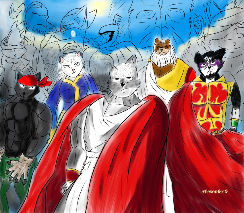 cam cape gloves greek isaac_the_warrior looking_at_viewer lupine_assassin new_world_heroes roman_empire roman_soldier serious star_fox wolf_o'donnell