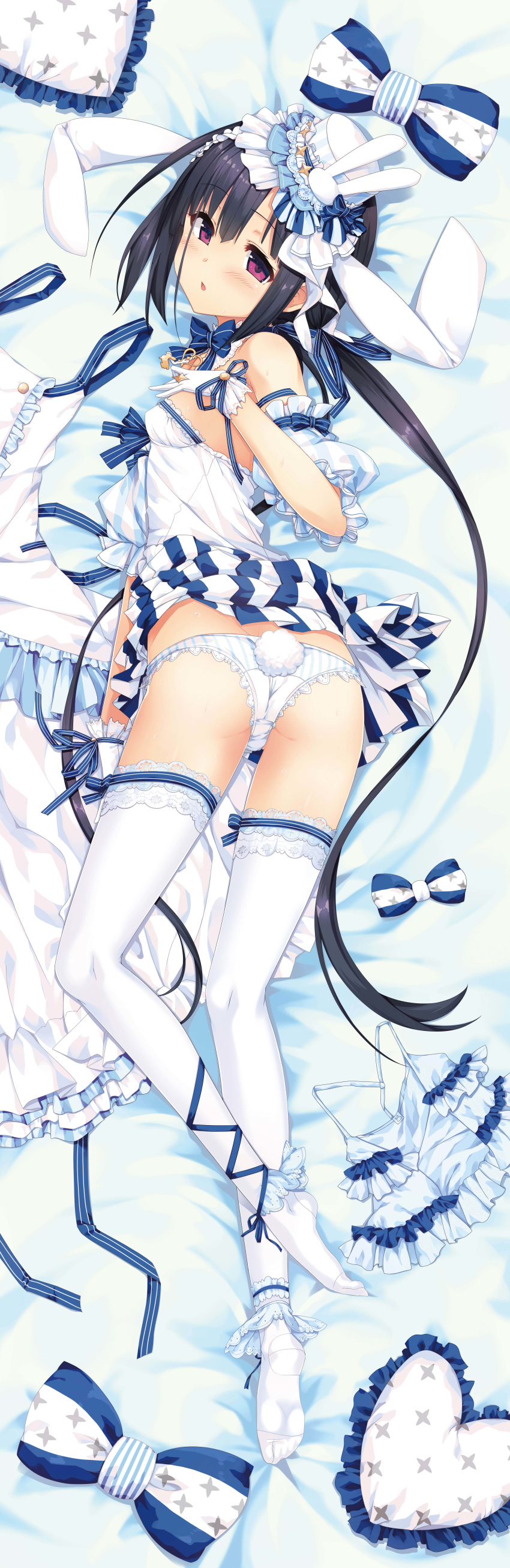 animal_ears ass bunny_ears cura dakimakura hayase_fukami lose maitetsu pantsu skirt_lift tail thighhighs