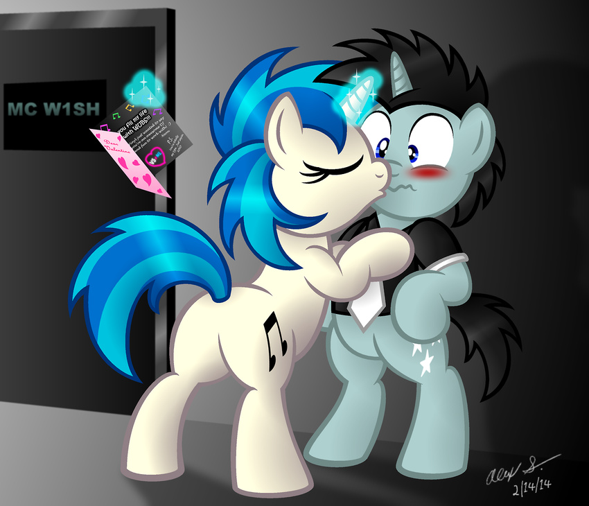 black_hair blue_hair blush butt clothing cutie_mark equine female friendship_is_magic fur hair horn horse kissing mammal my_little_pony neon_lights_(mlp) pony unicorn vinyl_scratch_(mlp) white_fur