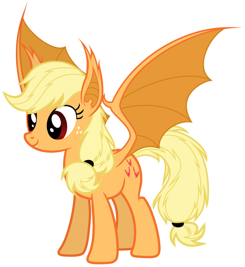 absurd_res applejack_(mlp) bat_pony bat_wings cutie_mark equine fangs female friendship_is_magic hair hi_res magister39 mammal messy_hair my_little_pony plain_background red_eyes smile solo transparent_background vampire wings