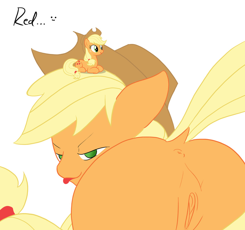 applejack_(mlp) butt female friendship_is_magic looking_at_viewer looking_back my_little_pony pussy redcioud redcloud tongue tongue_out