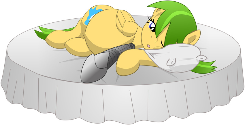 alpha_channel automail bed blue_eyes cutie_mark equine female feral green_hair hair hi_res looking_at_viewer lying mammal my_little_pony on_side one_eye_closed open_mouth original_character pegasus pillow pregnant solo wings xniclord789x