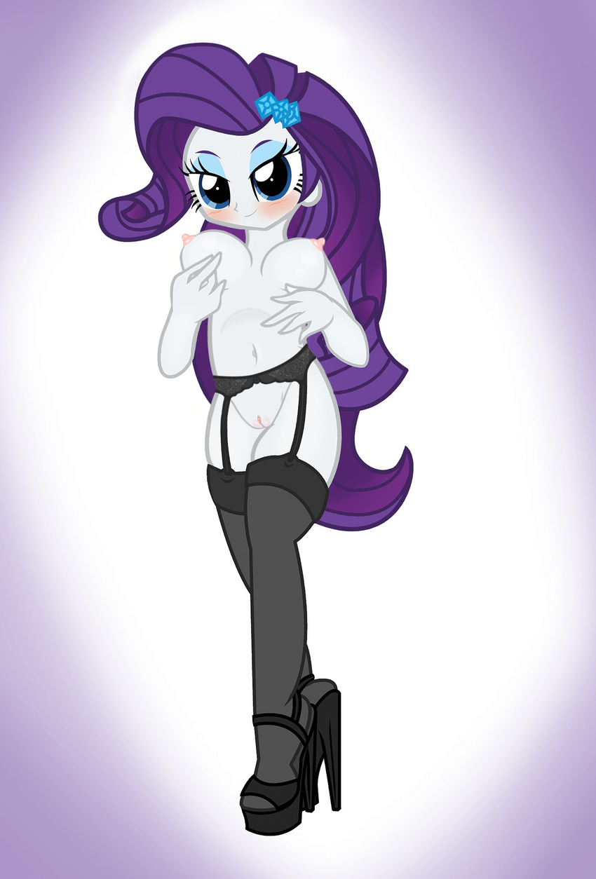 belt breasts datphotoshopdoeee! diamonds edit equestria_girls female garter garter_belt hair hands hat high_heels human humanoid invalid_background legwear long_hair looking_at_viewer mammal my_little_pony nude partially_clothed pussy pyruvate rarity_(eg) simple solo stockings white_skin