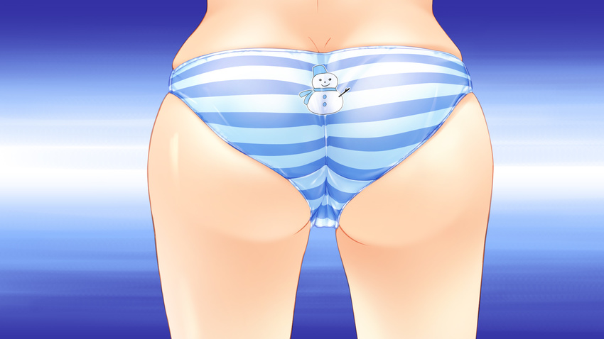 ass ass_focus blue blue_panties close-up from_behind game_cg guardian_place highres imprint ootori_aoi panties skindentation solo striped striped_panties trefoil tsurugi_hagane underwear