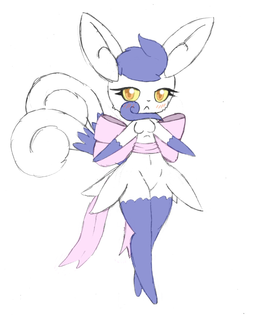 blush bow breasts cute female fluffy meowstic nintendo pok&#233;mon pok&eacute;mon small_breasts video_games