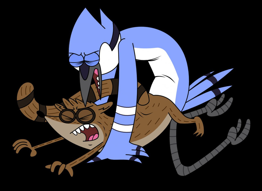 anal_penetration duo eyes_closed eyes_closee gay male minimoose1231roxy mordecai open_mouth penetration raised_tail regular_show rigby sex