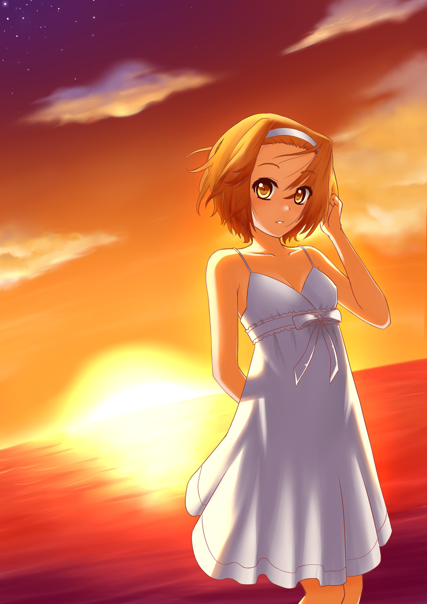 artist_request dress hairband highres k-on! solo source_request sundress sunset tainaka_ritsu