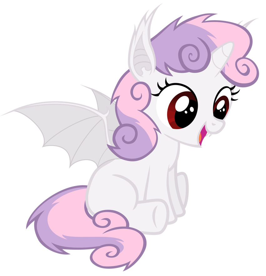 alpha_channel animal_ears bat_pony bigger_version_at_the_source cub cute equine fangs female feral friendship_is_magic fur hair hi_res horn magister39 mammal multi-colored_hair my_little_pony open_mouth plain_background pointy_ears red_eyes sitting smile solo sweetie_belle_(mlp) tongue transparent_background two_tone_hair vampire white_fur winged_unicorn wings young