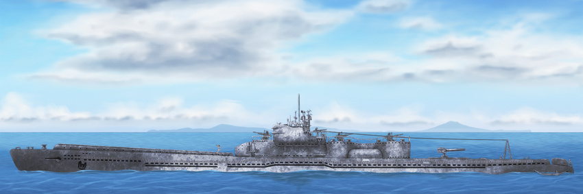 antennae horizon i-401_(kantai_collection) i-401_(submarine) imperial_japanese_navy kantai_collection military military_vehicle object_namesake ocean pole scharfschutze splashing submarine water watercraft world_war_ii