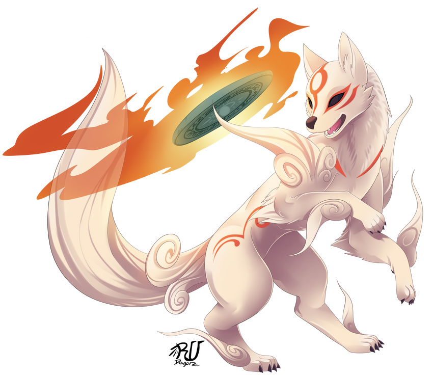 &#332;kami ?kami alpha_channel amaterasu ambiguous_gender canine deity female fire fur hi_res mammal rudragon solo video_games white_fur wolf