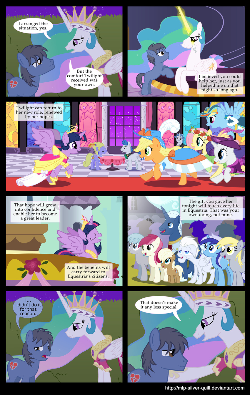 applejack_(mlp) balcony blonde_hair blue_eyes blue_fur blue_hair brown_eyes brown_fur building canterlot castle clothing colgate_(mlp) comic cowboy_hat crowd crown cutie_mark derp_eyes derpy_hooves_(mlp) dialog dress efmale english_text equine eyes_closed fancypants_(mlp) feather female flower fluttershy_(mlp) flying freckles friendship_is_magic fur glass glowing gold green_eyes grey_fur group hair hat horn horse levitation lying magic male mammal mlp-silver-quill my_little_pony open_mouth orange_fur original_character pegasus pony princess_celestia_(mlp) purple_eyes purple_fur rainbow_dash_(mlp) rarity_(mlp) rose_(mlp) royalty sparkles stained_glass table tears text tissue tower twilight_sparkle_(mlp) unicorn white_fur window winged_unicorn wings yellow_eyes yellow_fur