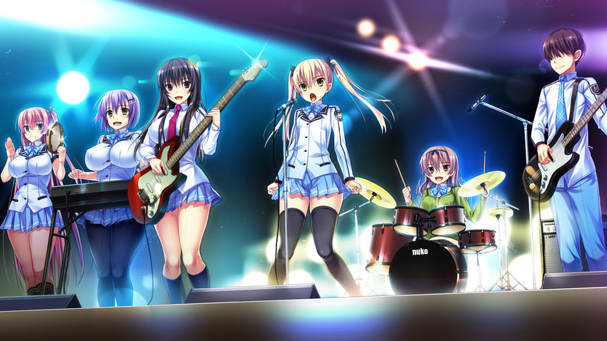 amakura anekawa_shii game_cg group guitar instrument kouduki_haruka kuroki_kisame mutsuki_misora nishinomiya_yuuri piano root_nuko seifuku umisora_no_fragments