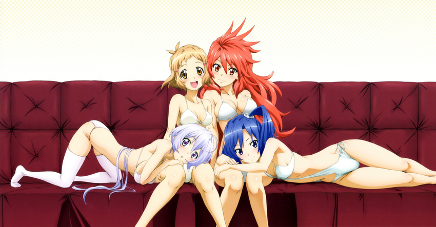 amou_kanade bikini breasts cleavage kazanari_tsubasa senki_zesshou_symphogear swimsuit tachibana_hibiki tagme_(artist) thighhighs yukine_chris