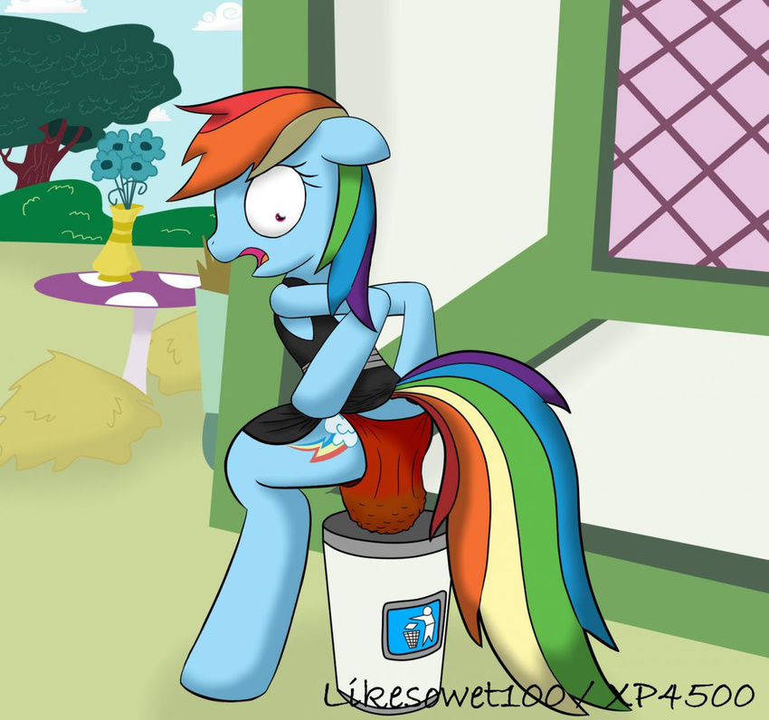 at dash feces female friendship_is_magic hair looking multi-colored_hair my_little_pony open_mouth outside purple_eyes rainbow rainbow_dash_(mlp) rainbow_hair rainbow_tail scat solo viewer