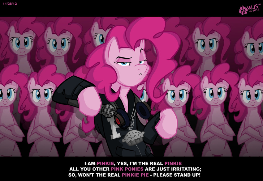 2014 blue_eyes clones eminem equine female friendship_is_magic group hair headphones hoodie horse looking_at_viewer mammal microphone my_little_pony necklace parody pie pink_hair pinkie_pie_(mlp) pony wolfjedisamuel