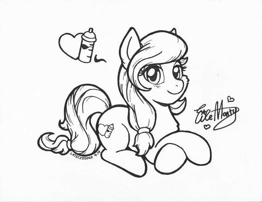&lt;3 absurd_res black_and_white bottle button's_mom button's_mom cutie_mark equine female friendship_is_magic hair hi_res horse latecustomer looking_at_viewer lying mammal monochrome my_little_pony original_character pony solo