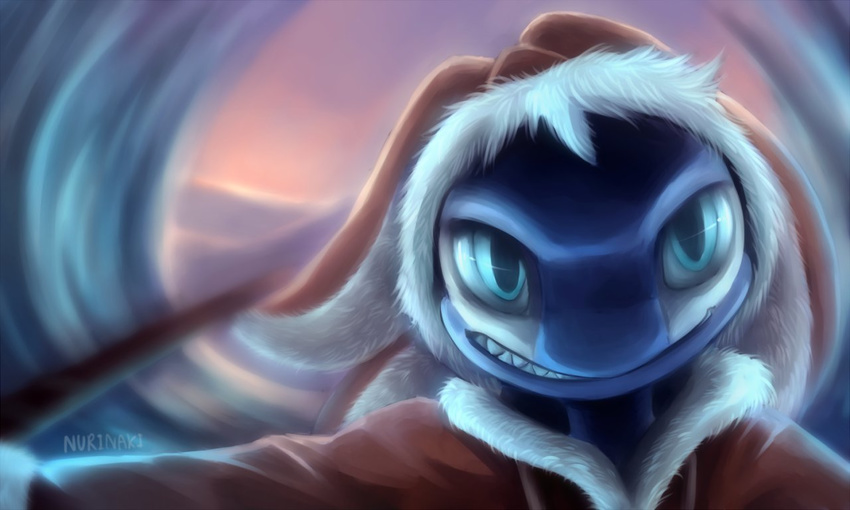 blue_eyes close-up coat fish fizz grin hat league_of_legends marine nurinaki water