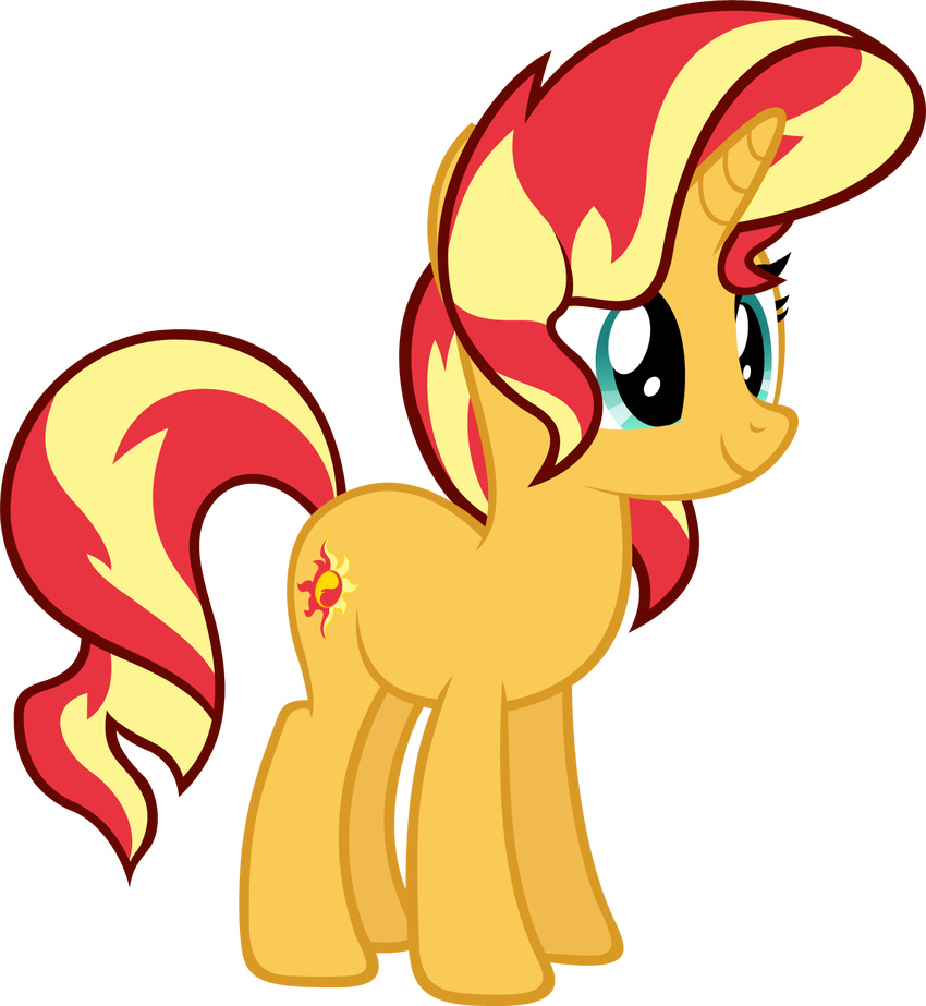 absurd_res alpha_channel cutie_mark equestria_girls equine female feral fur hair hi_res horn horse mammal my_little_pony orange_fur plain_background pony smile solo sunset_shimmer_(eg) transparent_background two_tone_hair unicorn zacatron94