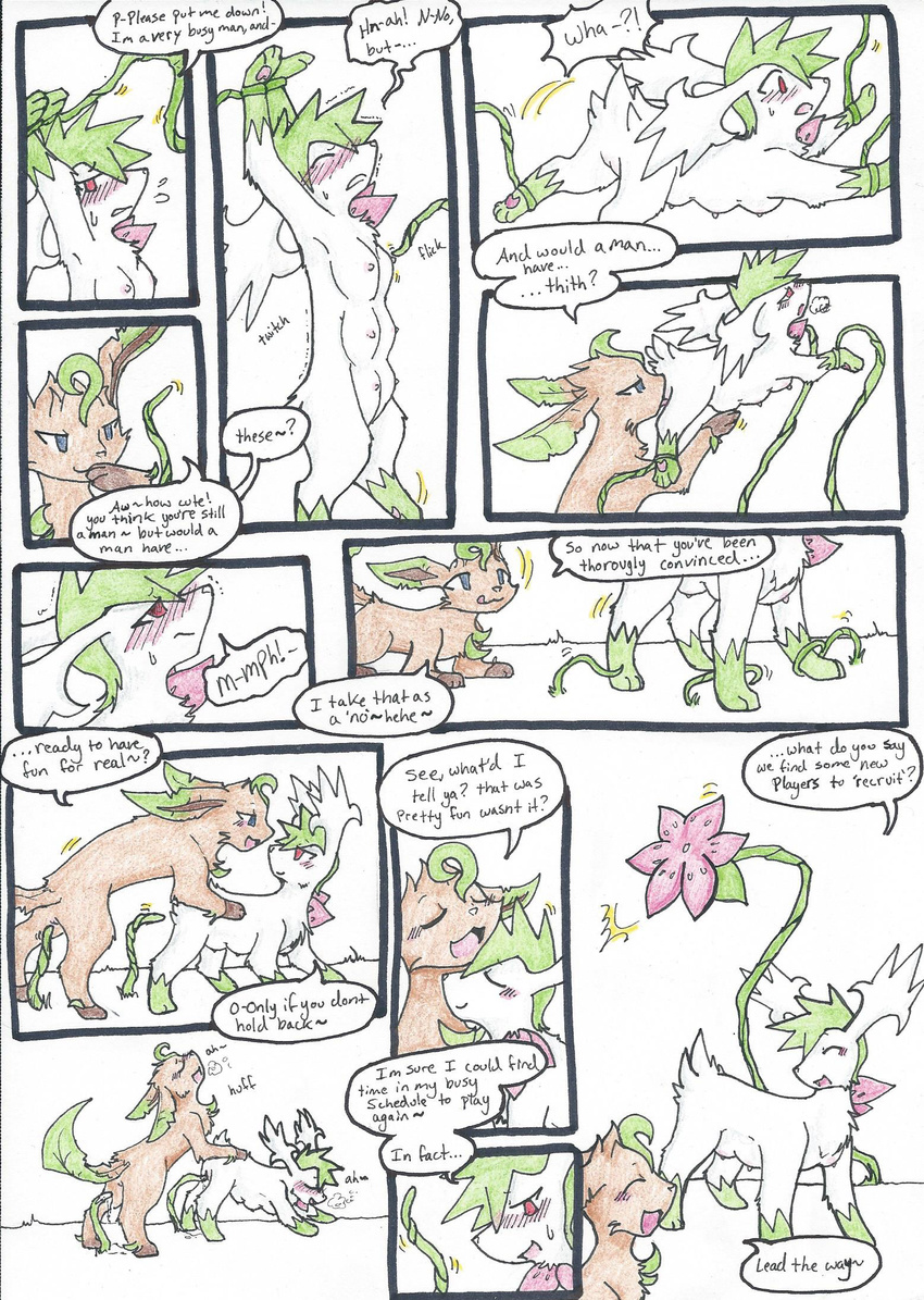 blush bound breasts comic confusion cum duo eeveelution english_text female feral fur gay hindpaw leafeon lesbian licking male multi_breast nintendo nipples nude oral oral_sex orgasm paws pok&#233;mon pok&eacute;mon post_transformation pussy rainbowraven sex shaymin surprise suspension teats text tongue vaginal video_games vines