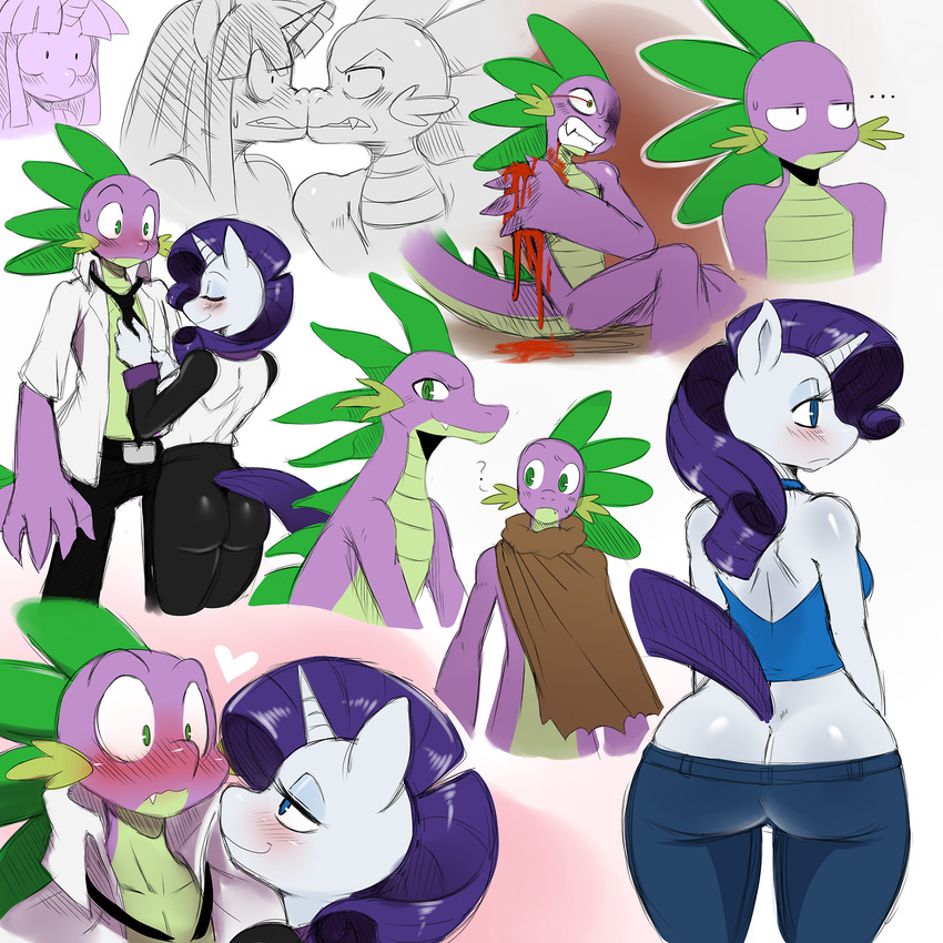 &lt;3 amputation angry anthro anthrofied big_butt blood blue_eyes blush breasts butt butt_crack cloak clothed clothing dragon dressing equine eye_contact fangs female friendship_is_magic gore green_eyes grimace group horn horse makeup male mammal my_little_pony pony rarity_(mlp) shirt smile spike_(mlp) sssonic2 tank_top teeth twilight_sparkle_(mlp) unicorn wide_hips wounded