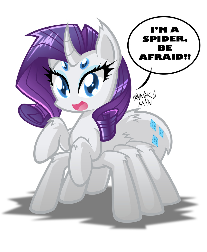 4_eyes alpha_channel arachnid arthropod blue_eyes cute cutie_mark danmakuman dialog drider eight_legs english_text equine female four_eyes friendship_is_magic horn looking_at_viewer mammal multi_limb multiple_legs my_little_pony plain_background purple_eyes rarity_(mlp) solo spider text transparent_background unicorn