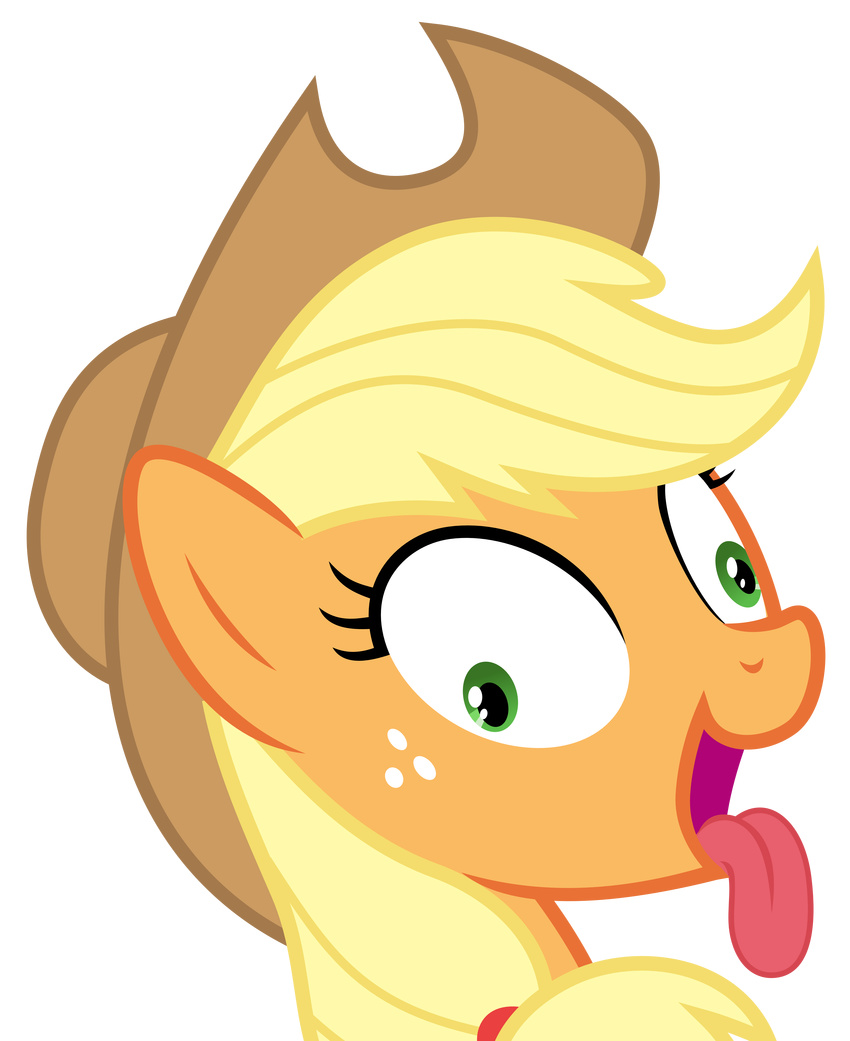 absurd_res alpha_channel applejack_(mlp) blonde_hair cowboy_hat derp equine female feral freckles friendship_is_magic fur green_eyes hair hat hi_res horse magister39 mammal my_little_pony orange_fur plain_background pony solo tongue tongue_out transparent_background