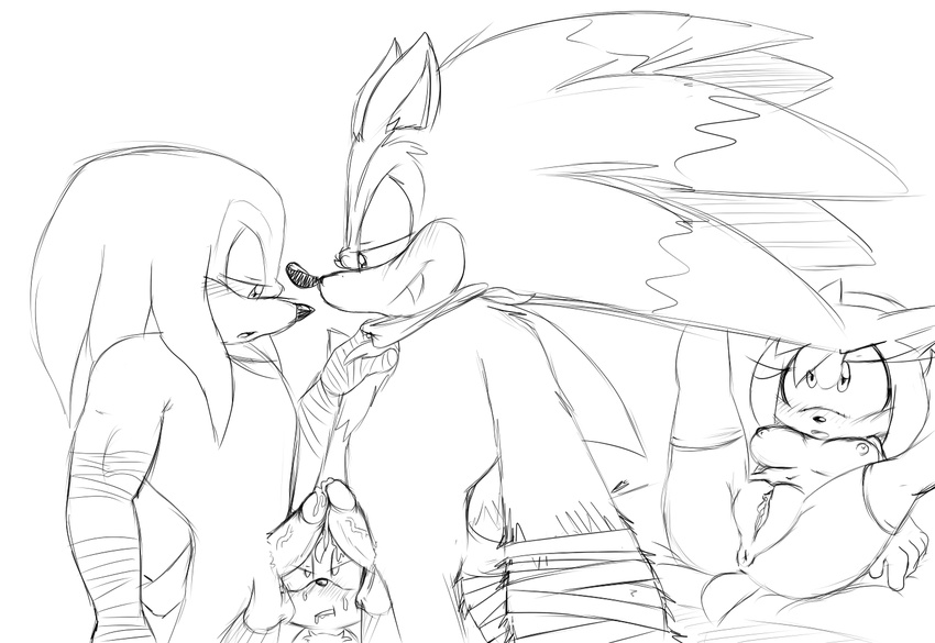 anthro anus bisexual bluechika breasts canine echidna female fox gay group group_sex hedgehog inviting knuckles_the_echidna legs_up male mammal miles_prower penis pussy sega sex sonic_(series) sonic_the_werehog werehog