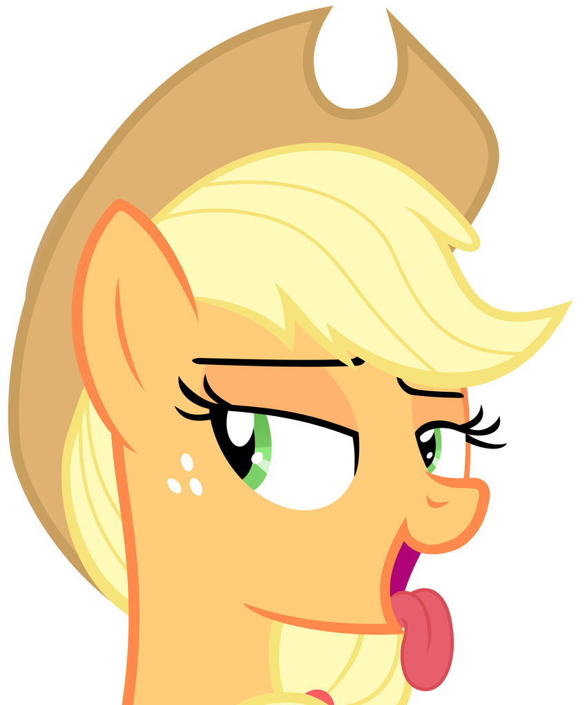 absurd_res alpha_channel applejack_(mlp) blonde_hair cowboy_hat equine female feral freckles friendship_is_magic fur green_eyes hair hat hi_res horse magister39 mammal my_little_pony open_mouth orange_fur plain_background pony solo tongue tongue_out transparent_background