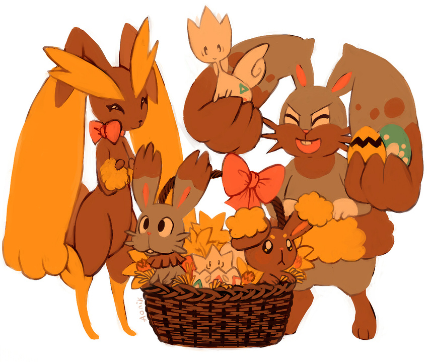 aonik basket bow buneary bunnelby diggersby easter_egg lopunny nintendo no_humans pokemon togepi togetic