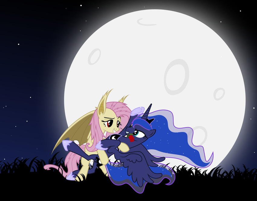 absurd_res alpha_channel bat_pony blue_fur blue_hair crown duo equine fangs female feral flutterbat_(mlp) fluttershy_(mlp) friendship_is_magic fur hair hi_res horn long_hair looking_at_viewer magister39 mammal my_little_pony pink_hair plain_background princess_luna_(mlp) red_eyes royalty smile smirk teal_eyes transparent_background winged_unicorn wings yellow_fur