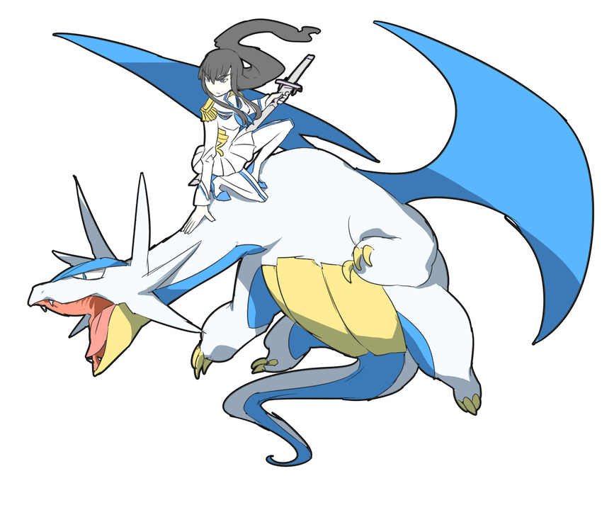 alternate_color black_hair dragon gen_3_pokemon highres junketsu kill_la_kill kiryuuin_satsuki not_shiny_pokemon pokemon pokemon_(creature) salamence sword takatsuki_nato weapon