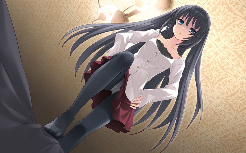 black_hair blue_eyes flyable_heart itou_noiji kimi_no_nagori_wa_shizuka_ni_yurete long_hair pantyhose shirasagi_mayuri