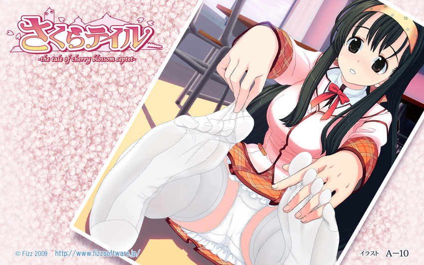 a-10 black_hair brown_eyes long_hair miwa_fuduki panties sakura_tale seifuku thighhighs underwear