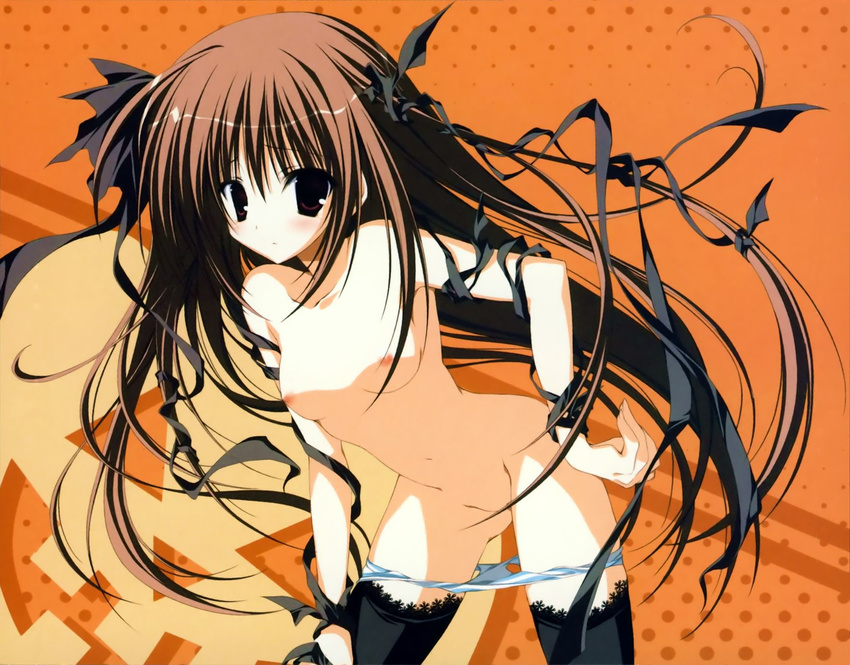 brown_hair inugami_kira long_hair nipples nude panties ribbons supreme_candy thighhighs underwear